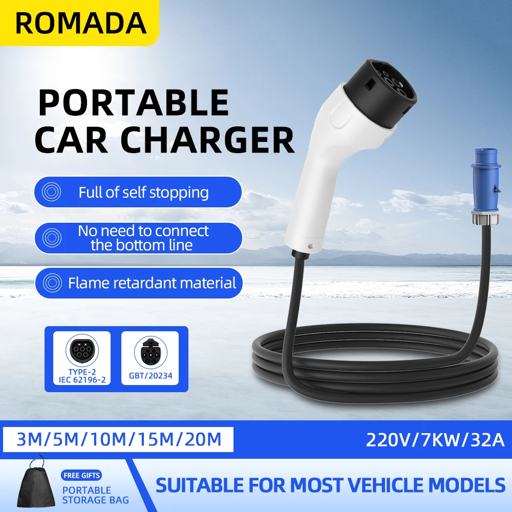 Portable Ev Charger 32A Type 2 Cee Plug - Carregador Portátil ROMADA Tipo 2 IEC62196-2
