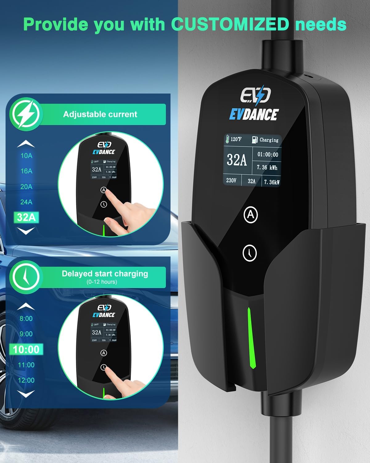 EVDANCE-Carregador de Carro El - Portable Ev Charger 32A Type 2 Cee Plug avaliação e preço